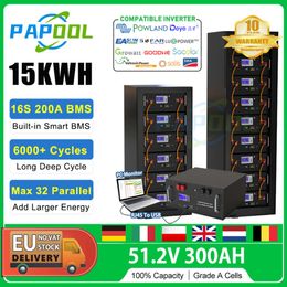 LiFePO4 48V 300Ah 15Kwh batterie 6000 Cycle 16S BMS RS485/CAN PC contrôle 51.2V 200Ah 100Ah batterie de stockage solaire hors réseau