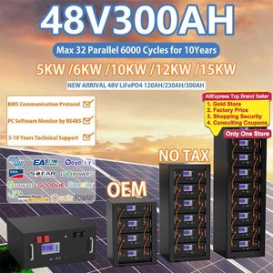 LiFePO4 48V 300Ah 200Ah 100Ah Paquete de batería 15Kw 6000 Ciclo 16S BMS 51.2V RS485 / CAN PC Control Off / On Grid Batería de almacenamiento solar