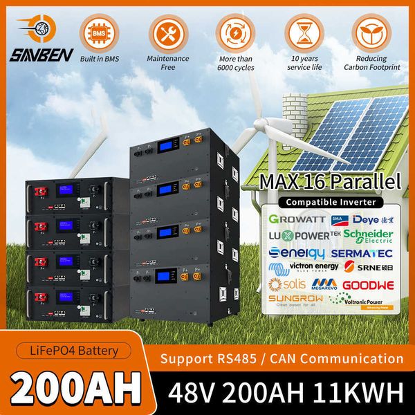 LiFePO4 48V 50AH 100AH 200AH batterie 51.2V 5KW Cycle de batterie solaire au Lithium RS485 CAN 16S 100A BMS Max 16 parallèle pour onduleur