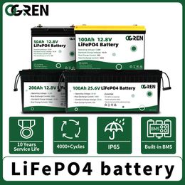 Batería LiFePO4 200Ah 100AH 50AH 12V 24V 48V Célula de fosfato de hierro y litio BMS incorporado para batería solar RV Carrito de golf Barco Camper