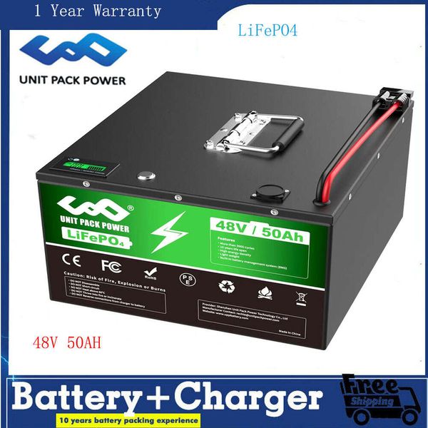 Batterie LiFePO4 48V, 50ah, Lithium-fer, à Cycle profond, BMS intégré, Rechargeable, sans chargeur, pour bateau/chariot de Golf 1800W, camping-car