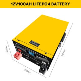 LifePo4 batterijkleur geel ingebouwde BMS-display 12V 100Ah aangepaste acceptabele Bluetooth-maat, geschikt voor golfkar, vorkheftruck, buitenkamperen en camper