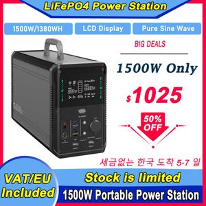 LiFePO4 Batterie Portable Power Station 1500W/1380WH 432000mAh PD 60W Générateur Solaire de Charge Rapide pour Home Emergency Outdoor RV