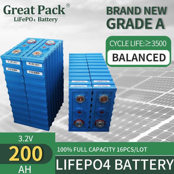 LiFePO4 recargable 16 Uds 3,2 V 200Ah celda de batería almacenamiento de energía en el hogar ciclo profundo nuevo grado A iones de litio con barra colectora