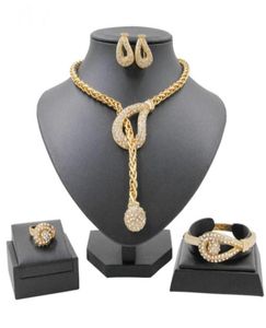 Liffly Creative Design Bridal Gold Sieraden Sets Crystal Necklace Ring For Women Earrings Verjaardagsfeestje Fijne handgemaakte sieraden 21063494463