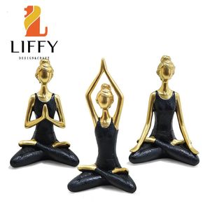 LIFFY Yoga Beelden Home Decor Ornamenten 3 Stuks Hars Meditatie Dame Yoga Pose Beeldje Tafel Decoratieve Decoraties Geschenk 240119