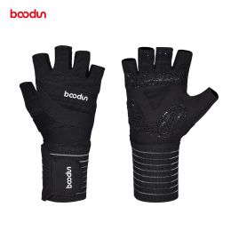 Tillen BOODUN Mannen Vrouwen Gym Handschoenen Halve Vinger Verlengde Polsriem Bodybuilding Halter Gewichtheffen Crossfit Fitness Sport Handschoenen