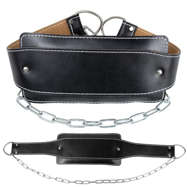 Cinturón de levantamiento de pesas de cuero de cuero con cinturón de cadena barbilla de pesa de pesa