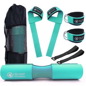 Lifting Teal halterpadset voor squats Hip Thrusts Nekkussens Workout Schuimkussen met gym enkelbanden en gewichtheffen polsbanden