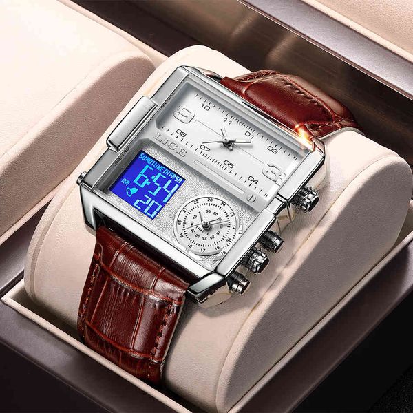 Lige 2021 Top marque de luxe hommes montres carré numérique sport montre-bracelet à Quartz pour hommes étanche chronomètre Relogio Masculino Q0524