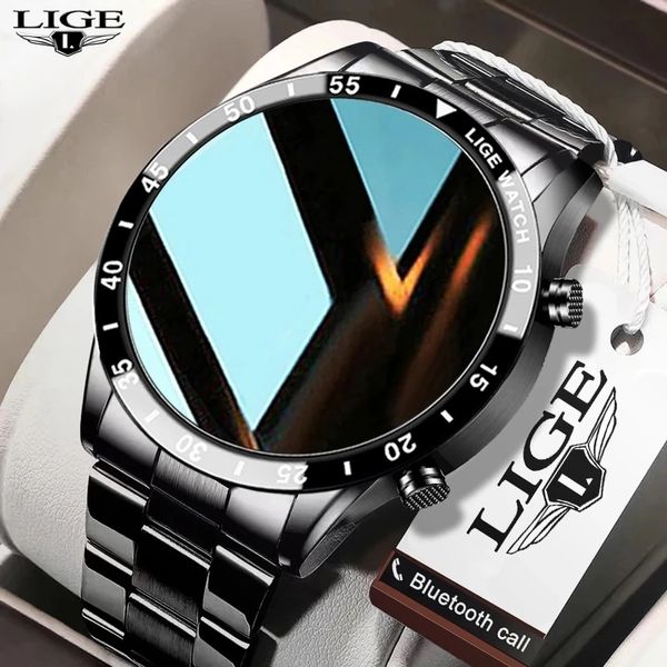 LIGE 2022 pantalla táctil de círculo completo banda de acero de lujo Bluetooth llamada hombres reloj inteligente impermeable deporte actividad Fitness reloj + caja CX220406