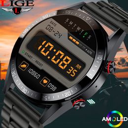 LIGE AMOLED Affichage Smart Watch Men pour Xiaomi Huawei Steel Smartwatch Music Bluetooth Call Digital Watches 454 * 454 HD Écran