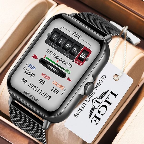 LIGE Bluetooth Réponse Appel Smart Watch Hommes Full Touch Dial Appel Fitness Tracker IP67 Étanche smartwatch Pour Hommes Femmes + boîte 220418