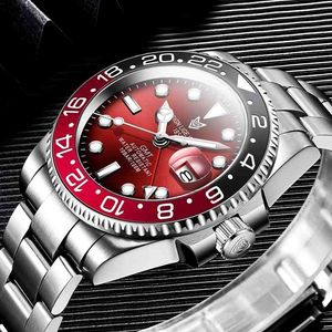 Lige merk saffierglas automatisch horloge reloj hombre luxe mannen mechanische polshorloge roestvrij staal GMT horloge mannen 210527