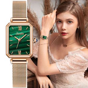 LIGE Merk SunKta Luxe Dames Horloges Mode Rose Gold Dames Horloge Ultra Dunne Mesh Band Waterdichte Klok Kleine Groene Tafel Q0524