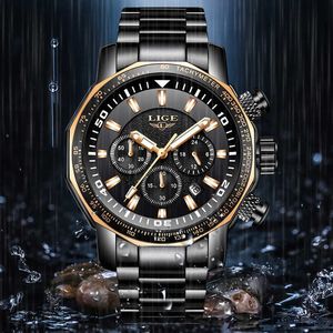 LIGE Business Mens Montres Top Marque De Luxe Sport Quartz Tout En Acier Mâle Horloge Militaire Étanche Chronographe Relogio Masculino 210527