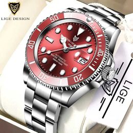 LIGE montre d'affaires hommes automatique mécanique horloge mode 316L acier 100 montres étanches Sport montre-bracelet 210527