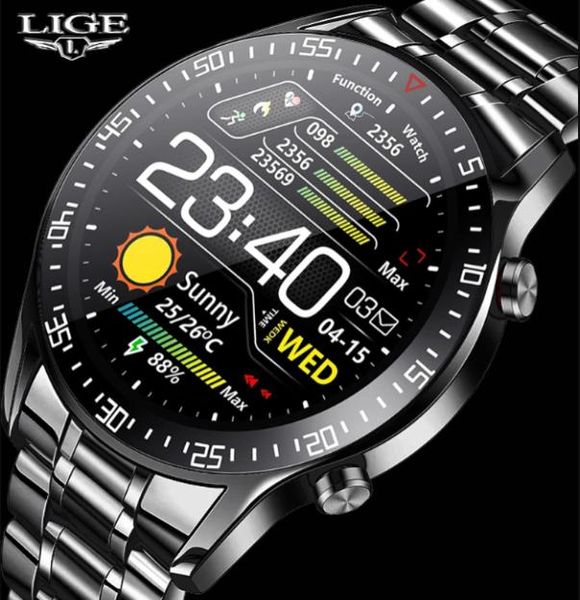 LIGE BW0160 Smart Watch Men Hommes cardiaques Informations sur la pression artérielle Rappel Sport Imperméable Smart Watch pour Android iOS Phone5088755