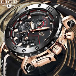 LIGE Cronógrafo Relojes para hombre Top Marca Moda Reloj de cuarzo de lujo Hombres Militar Reloj impermeable Reloj de pulsera deportivo masculino 210527