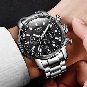 Lige chronograaf quartz mannen horloge top merk luxe roestvrijstalen business polshorloges mannen klok uur tijd relogio masculino 210527