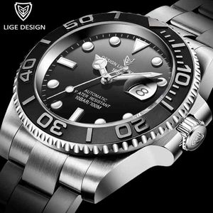Lige ontwerp automatische mechanische horloge mannen topmerk rvs sapphire sport horloge luxe 100m waterdichte mannen horloges + doos 210527
