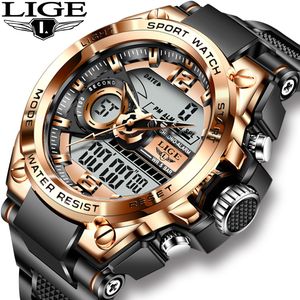 LIGE/reloj electrónico de cuarzo con doble pantalla, nuevo diseño, relojes de pulsera luminosos, reloj de pulsera resistente al agua LG8922