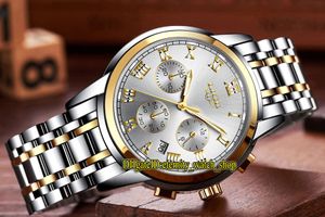 LIGE éternité 9810 Sport Hommes Montres Date Cadran Argent Japon VK Quartz Chronographe Mouvement Hommes Montre Boîtier En Acier Lunette Dorée Bracelet En Acier Inoxydable