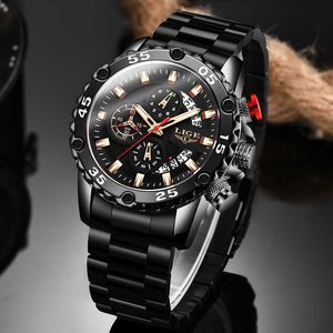 Lige mode zwarte klassieke herenhorloges waterdicht sport quartz horloge mannen alle stalen grote dial datum chronograaf klok 210527
