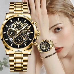 LIGE, reloj dorado a la moda para mujer, marca superior, reloj de pulsera deportivo de cuarzo de lujo para mujer, relojes de pulsera creativos de acero para mujer, relojes para mujer 240102