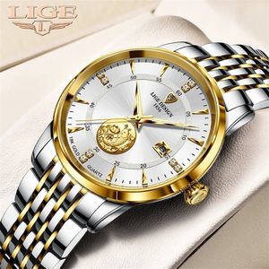 LIGE Fashion Mens montres Calendrier en acier inoxydable Top Brand Luxury 30m Afficulture Quartz Wrist Men Men Relogie Masculino 220530