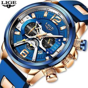 LIGE Mode Hommes Montres Bracelet En Silicone Top Marque De Luxe Sport Chronographe Quartz Montre Hommes Relogio Masculino Horloge 210517