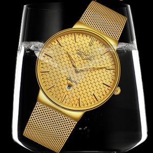 Lige mode 2021 heren horloges top merk luxe ultra dunne kwarts horloge mannen stalen mesh riem waterdichte gouden horloge relogio dip masculino