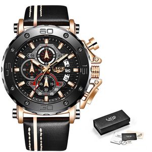 Lige mode heren horloges top merk luxe grote wijzerplaat militaire kwarts horloge lederen waterdichte sport chronograaf horloge mannen 210527