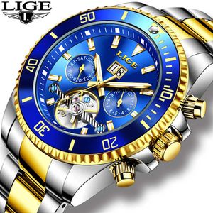 Lige mode heren horloges top luxe mechanische horloge mannen Alle stalen waterdichte klok Datum wekhorloge 210527
