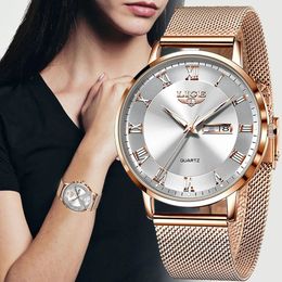 LUIK Mode Vrouwen Horloge Topmerk Luxe Ultradunne Mesh Voor Casual Sport Quartz Datum Chronograaf Horloges Feminino 240202
