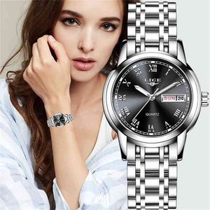 LIGE Mode Dames Horloges Dames Topmerk Luxe Roestvrijstalen Kalender Sport Quartz Horloge Vrouwen Waterdichte Armband Horloge 210720