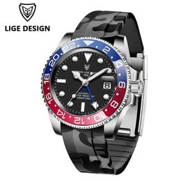 LIGE GMT Hommes Montres De Luxe Saphir Automatique Montre Mécanique Hommes Top Marque 100M Étanche Sport Horloge Reloj Hombre 210527