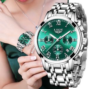 LIGE DAMES Horloges Topmerk Luxe Mode Roestvrijstalen Horloge Dames Chronograph Quartz Klok Waterdicht Polshorloge + Box 210616