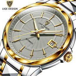 LIGE Prestige Automatique Mechanical Watch Homme Top Marque Tungstène Steel Steel Steproof Montre Montre Sport Sport Hommes Montres 210527