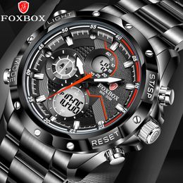 LIGE marchio di lusso Foxbox orologio sportivo digitale per uomo cinturino in acciaio cronografo impermeabile sveglia orologio da uomo al quarzo luminoso + scatola