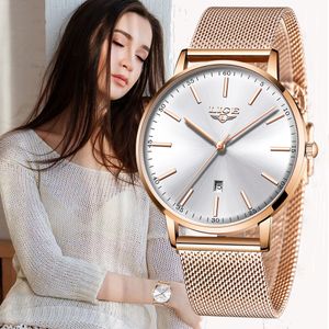LIGE Luxe datum horloge vrouwen waterdichte rose goud mesh riem dames polshorloges top merk armband klok relogio feminino 210310