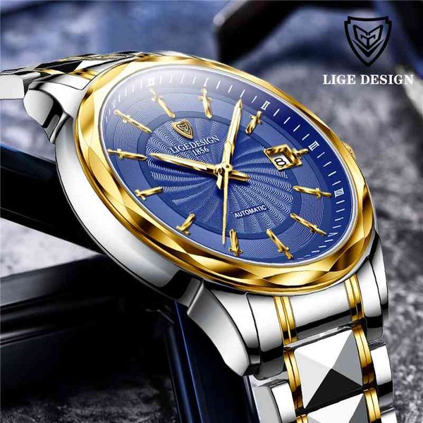 LIGE De Luxe Hommes Mécanique Montre-Bracelet En Acier De Tungstène Montre Hommes Top Marque Étanche Saphir Verre Hommes Montres reloj hombre 210527