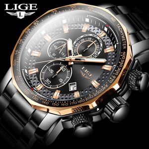 Reloj de lujo LIGE para hombre, cronógrafo resistente al agua de 50M, reloj de pulsera con fecha analógica para hombre, relojes de cuarzo de acero inoxidable, reloj Relogio 210527