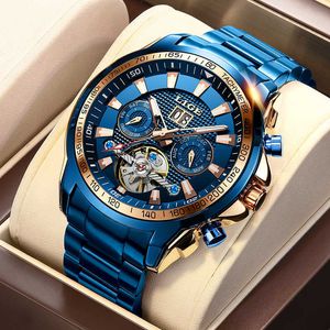 Lige mannen automatische mechanische horloges luxe sport horloge mannen saffier roestvrij staal 100m waterdicht horloge reloj hombre 210527