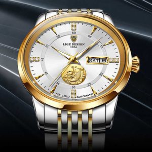 Lige mannen kijken luxe merk automatische mechanische horloges voor mannen zakelijke roestvrij staal 100m waterdicht polshorloge 210527