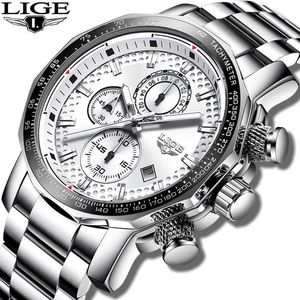 Lige mannen horloges mode chronograaf roestvrij staal quartz horloge mannen casual waterdicht sport horloge mannelijke relogio masculino 210527