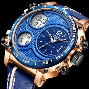 Lige mannen horloges top merk luxe led sport waterdichte chronograaf mode dubbele display lederen lichtgevende militaire horloge voor mannen 210527