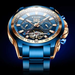Lige mannen horloges top merk luxe saffier mechanische horloges mannen mode roestvrij stalen sport 100m waterdicht automatisch horloge 210527