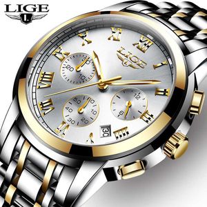 LIGE Hommes Montres Top Marque De Luxe Plein Acier Étanche Sport Quartz Montre Hommes Mode Date Horloge Chronographe Relogio Masculino 210527