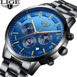 LIGE Hommes Montres Business Top Marque de luxe Montre à quartz en acier pour hommes Montre de sport étanche militaire Relogio Masculino 210527